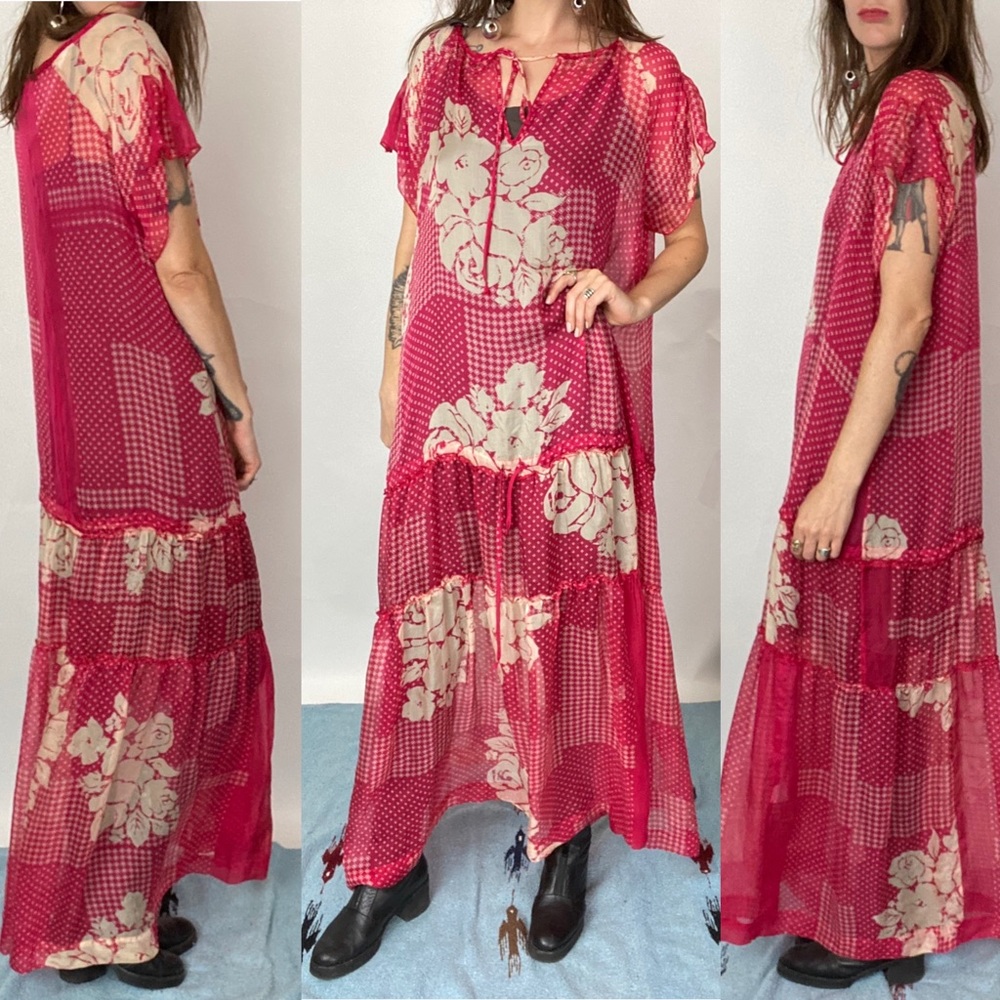 Johnny Was BIYA Floral Pink Sheer Maxi Dress/Gown